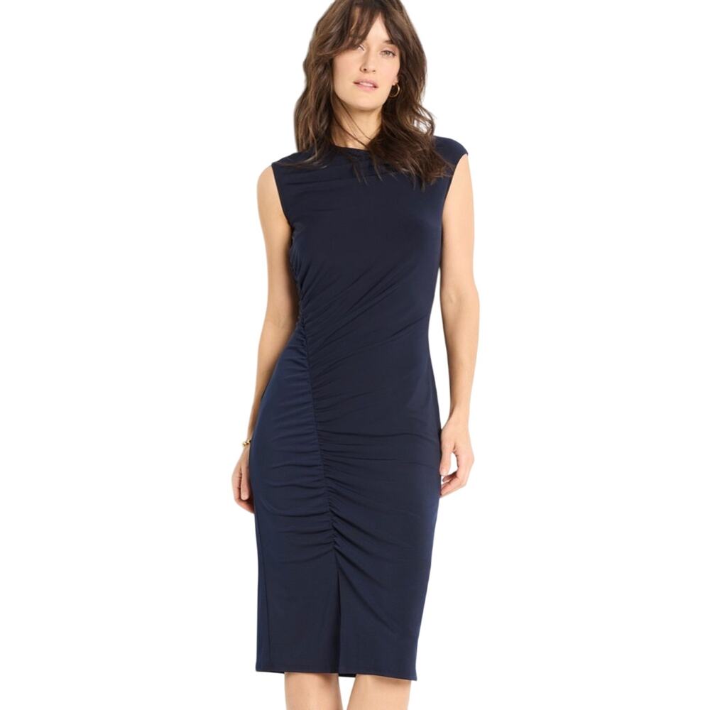 NIC+ZOE SIDE RUCHE KNIT DRESS in Dark Indigo Blue Size XS
